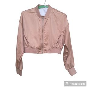 ZARA Blush Pink Cropped Bomber Jacket Size Small